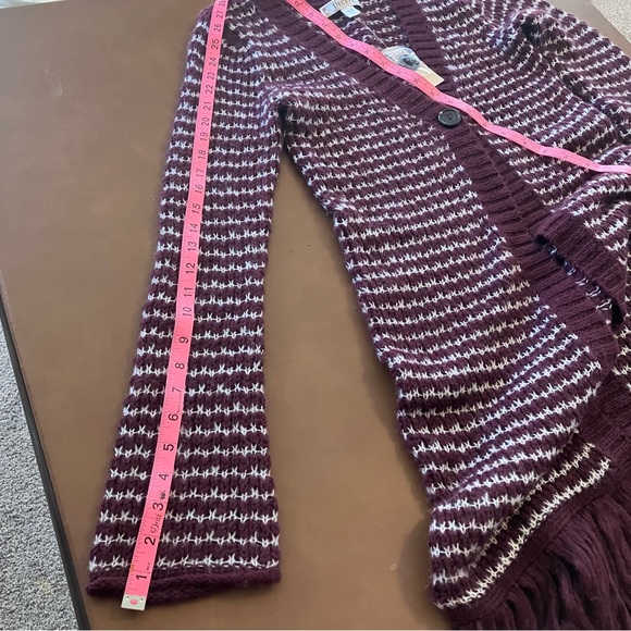 NWT Decree Knit Duster Long Cardigan Purple Snowdrift Fringe Hem Medium Stripes - Picture 12 of 14